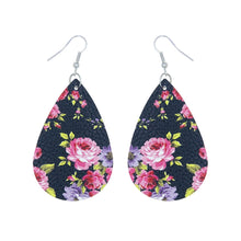 Load image into Gallery viewer, Pink Rose Printed Teardrop Earrings
