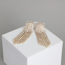 Load image into Gallery viewer, Gold Rectangle Iced Fringe Earrings
