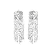 Load image into Gallery viewer, Silver Rectangle Iced Fringe Earrings
