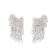 Load image into Gallery viewer, Silver Baguette Fringe Climber Earrings
