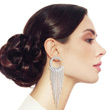 Load image into Gallery viewer, Silver C Cubic Zirconia Fringe Earrings

