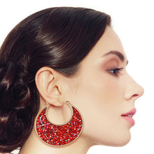 Load image into Gallery viewer, Red Glitter Crescent Hoops
