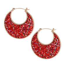Load image into Gallery viewer, Red Glitter Crescent Hoops
