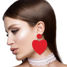 Load image into Gallery viewer, Red Sead Bead Heart Earrings
