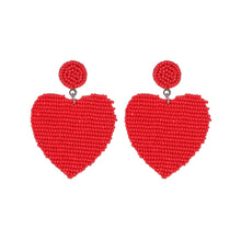Load image into Gallery viewer, Red Sead Bead Heart Earrings
