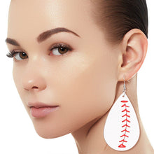 Load image into Gallery viewer, White Baseball Teardrop Earrings
