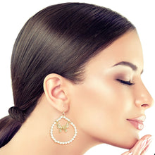 Load image into Gallery viewer, Gold Butterfly in Pearl Drop Hoops
