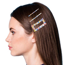 Load image into Gallery viewer, 3 Pcs Multi Rhinestone Silver Rectangle Hair Pin Set
