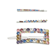 Load image into Gallery viewer, 3 Pcs Multi Rhinestone Silver Rectangle Hair Pin Set
