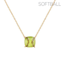 Load image into Gallery viewer, Gold Softball Cushion Cut Necklace
