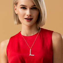 Load image into Gallery viewer, L Freshwater Pearl Initial Necklace
