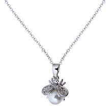 Load image into Gallery viewer, Silver Pearl and CZ Cute Bee Necklace
