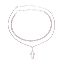 Load image into Gallery viewer, Silver Rhinestone Cross 2 Choker Set
