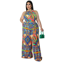 Load image into Gallery viewer, Blue 4XL Paisley Halter Jumpsuit
