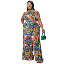 Load image into Gallery viewer, Blue 4XL Paisley Halter Jumpsuit
