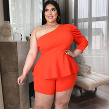 Load image into Gallery viewer, Dark Coral 3XL Peplum Top Shorts Set
