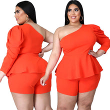 Load image into Gallery viewer, Dark Coral 3XL Peplum Top Shorts Set
