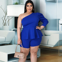 Load image into Gallery viewer, Blue 4XL Peplum Top Shorts Set
