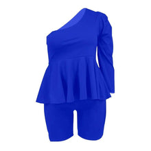 Load image into Gallery viewer, Blue 4XL Peplum Top Shorts Set
