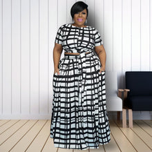Load image into Gallery viewer, Black White Plaid 2XL Top Skirt Set
