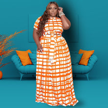 Load image into Gallery viewer, Orange White Plaid 2XL Top Skirt Set
