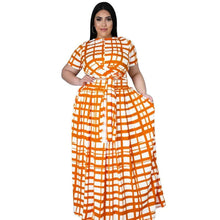 Load image into Gallery viewer, Orange White Plaid 2XL Top Skirt Set
