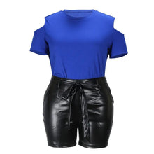Load image into Gallery viewer, Blue 4XL Faux Leather Shorts Set
