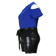 Load image into Gallery viewer, Blue 4XL Faux Leather Shorts Set
