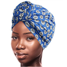 Load image into Gallery viewer, Blue MK Circle Twist Knot Turban
