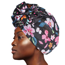Load image into Gallery viewer, Black Floral Flower Knot Turban
