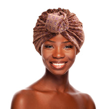Load image into Gallery viewer, Brown Velvet Designer Monogram Turban
