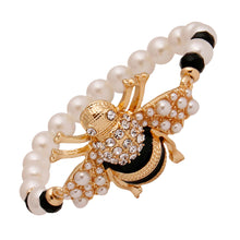 Load image into Gallery viewer, Cream Pearl Black Bee Bracelet
