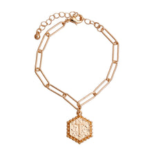 Load image into Gallery viewer, T Hexagon Initial Charm Bracelet
