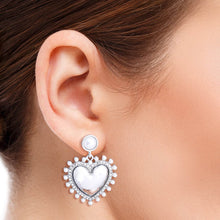 Load image into Gallery viewer, White Pearl and Silver Heart Earrings
