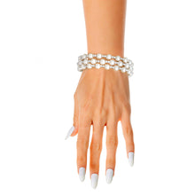 Load image into Gallery viewer, 3 Row Silver Pearl Memory Bracelet
