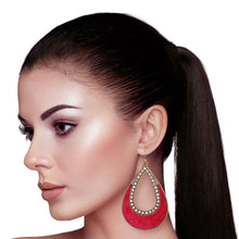 Load image into Gallery viewer, Genuine Leather Pink Teardrop Earrings
