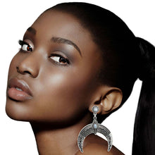 Load image into Gallery viewer, Engraved Burnished Silver Arch Earrings
