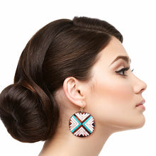 Load image into Gallery viewer, Brown Mosaic Leather Round Earrings

