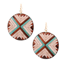 Load image into Gallery viewer, Brown Mosaic Leather Round Earrings
