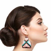 Load image into Gallery viewer, Brown Mosaic Leather Paddle Earrings
