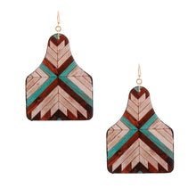 Load image into Gallery viewer, Brown Mosaic Leather Paddle Earrings
