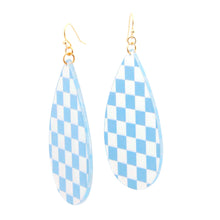 Load image into Gallery viewer, Blue Checker Teardrop Earrings
