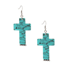 Load image into Gallery viewer, Marbled Turquoise Cross Earrings
