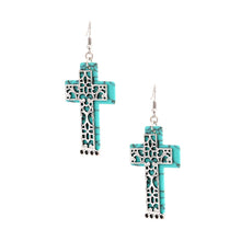 Load image into Gallery viewer, Marbled Turquoise Cross Earrings
