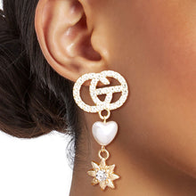 Load image into Gallery viewer, Gold Rhinestone Designer Heart Star Earrings
