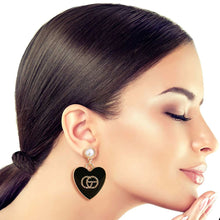 Load image into Gallery viewer, Black and Gold Metal Heart Designer Earrings

