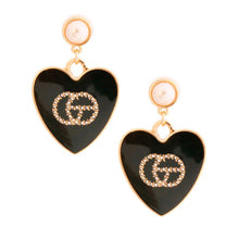Load image into Gallery viewer, Black and Gold Metal Heart Designer Earrings
