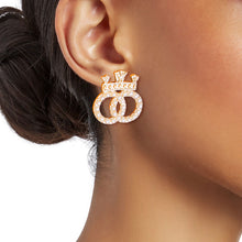 Load image into Gallery viewer, Gold Pearl Crown Designer Studs
