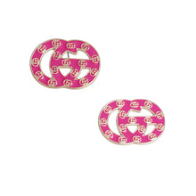 Load image into Gallery viewer, Fuchsia and Gold Letter Print Studs
