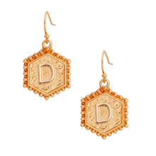 Load image into Gallery viewer, D Hexagon Initial Earrings
